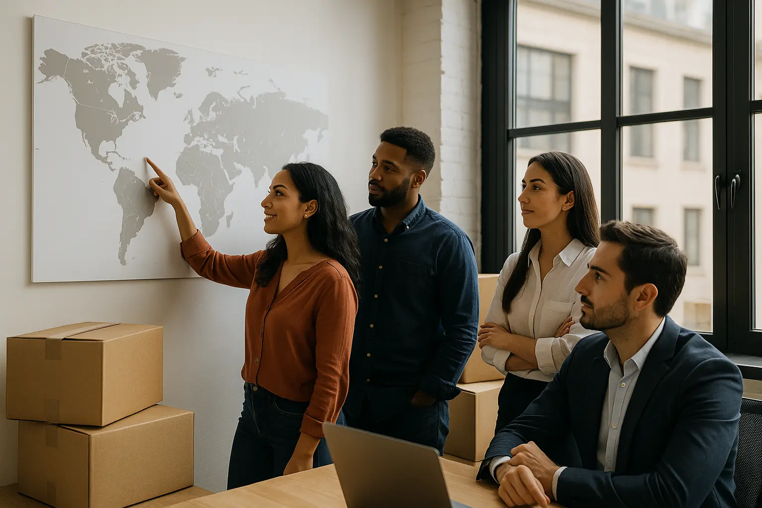 Corporate team planning international relocation